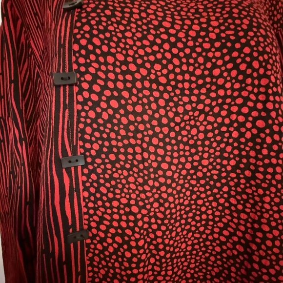 Ali Miles 'Spices' Tunic Blouse SZ XL Artsy Lagenlook Relaxed Vibrant Red Black - Picture 4 of 7